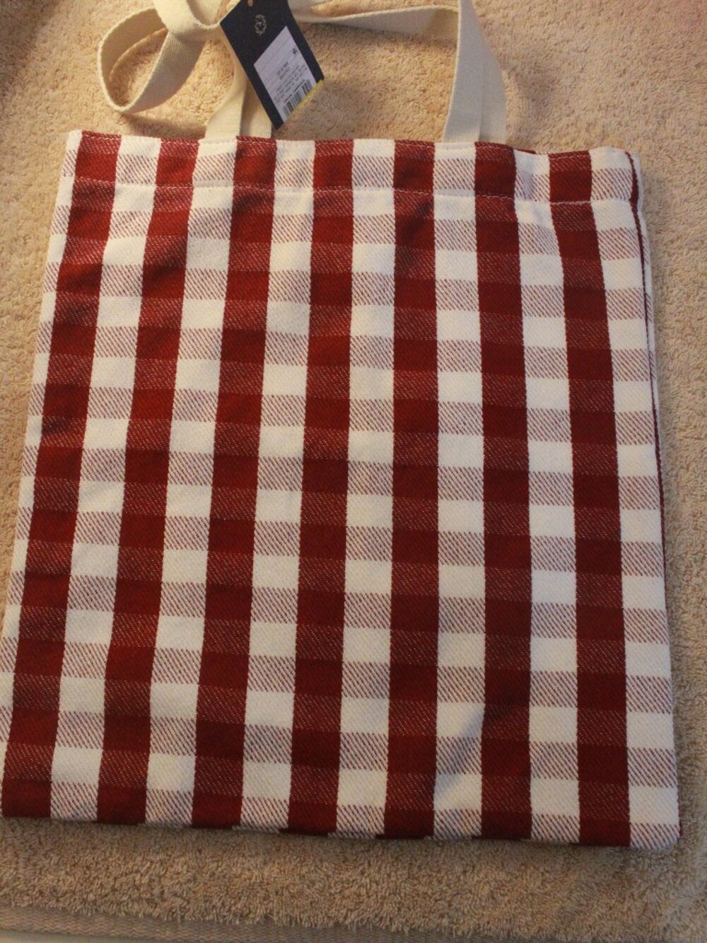 Red & Cream Gingham Tote Bag with Shoulder Handles